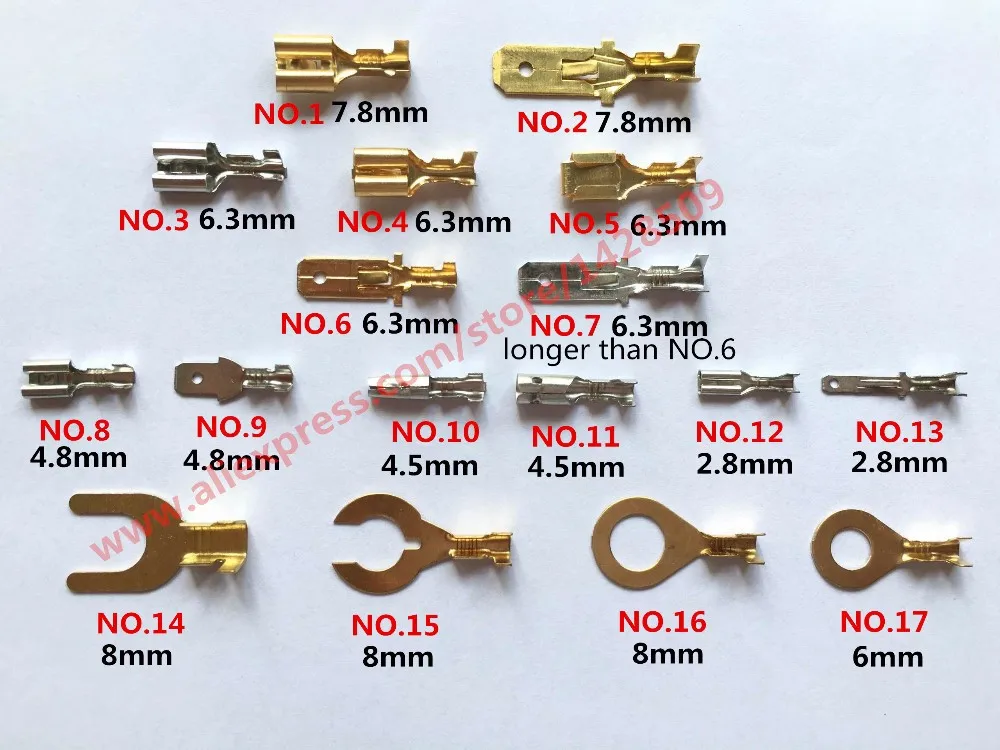 10 Pcs Copper 2.8mm 4.8mm 6.3mm Female Male Plug Terminal 8mm Auto Horn Connector Terminals Automotive Pins