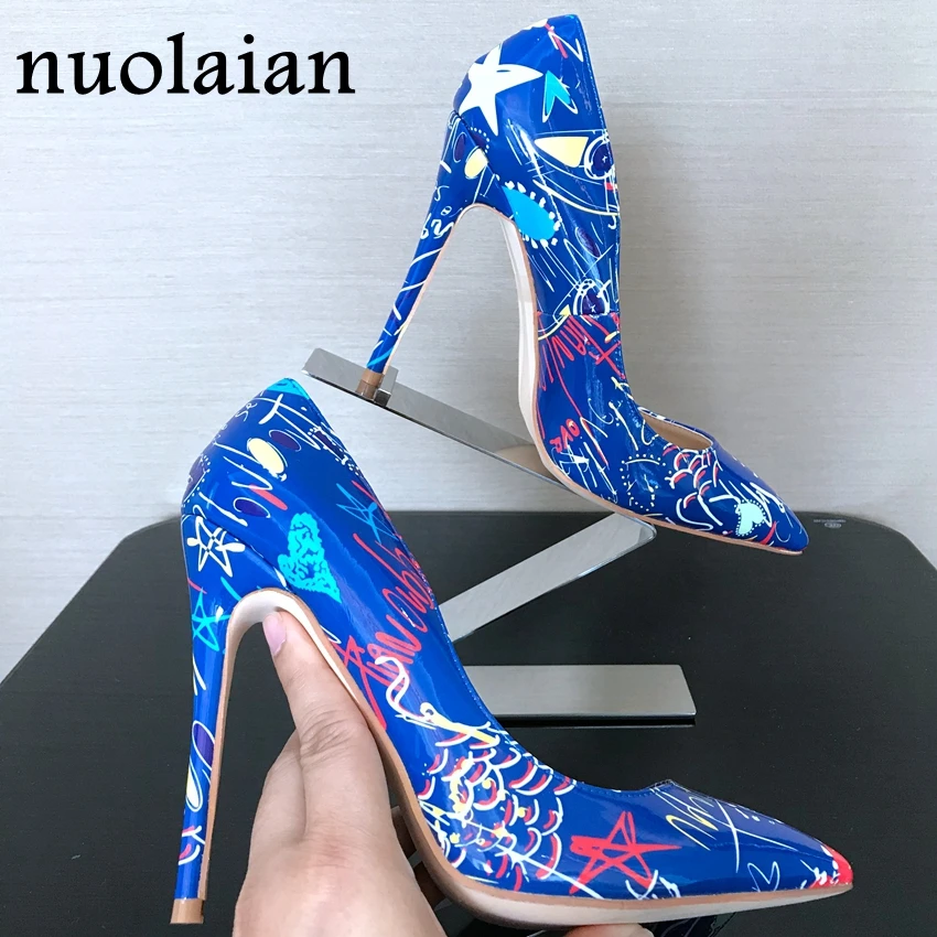 

Brand Girls Sexy High Heels Printed Multi Colors Stilettos Sexy Wedding Shoes Woman Platform Pumps Womens High Heel Shoes Lady