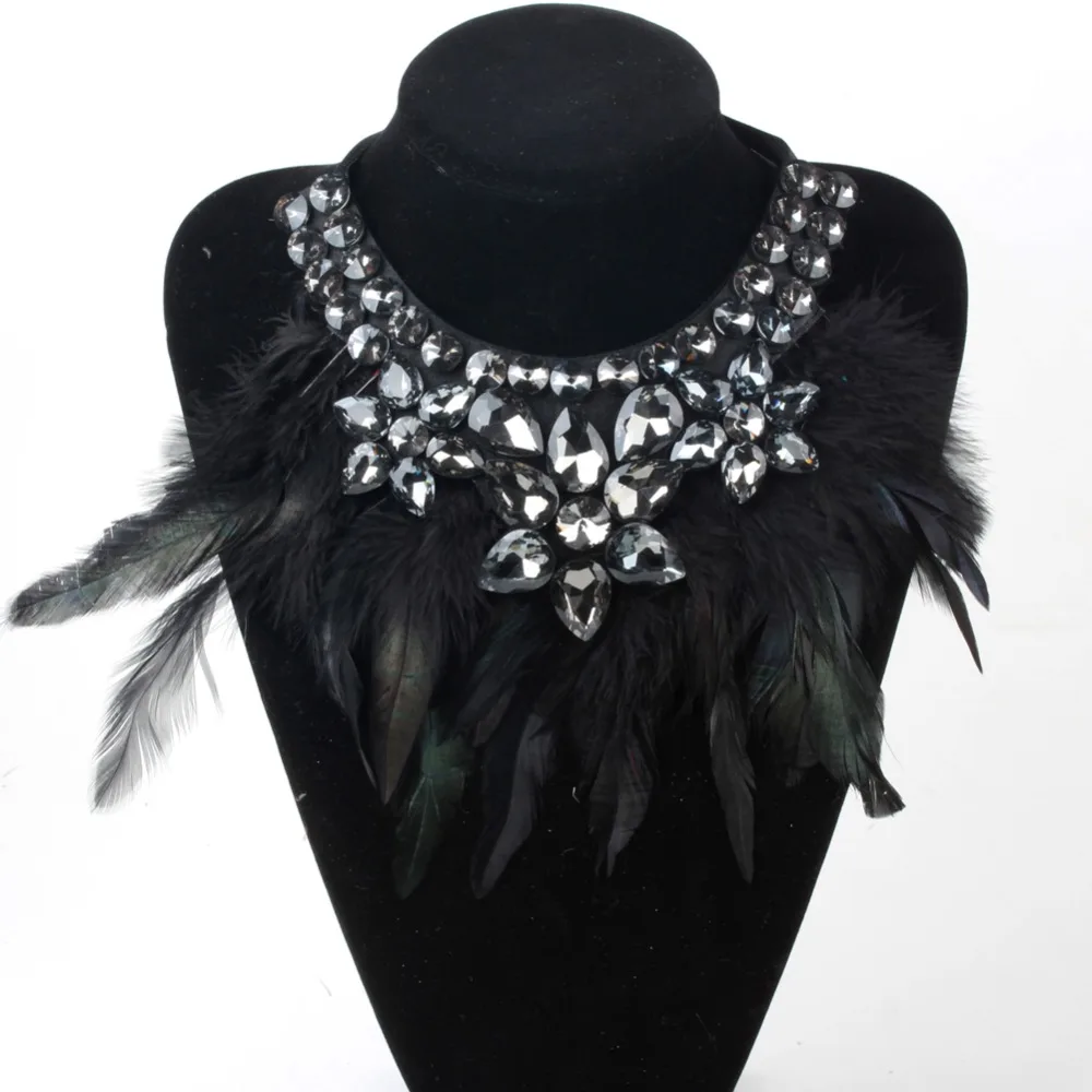 ZMZY Feather Choker Necklace With Glass Crystal Handmade Necklace Jewelry For Women