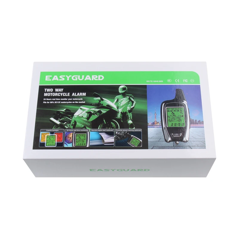 EASYGUARD universal version 2 way motorcycle alarm system microwave sensor remote engine start proximity sensor shock sensor