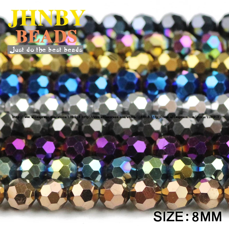 30pcs 8mm Plated Color Ball Faceted Round Austrian Crystal Loose Beads For Jewelry Making DIY Bracelets Necklace Accessories