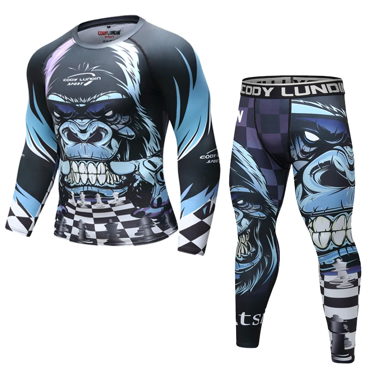 Guantoni da boxe di Compressione Set Pantaloni in Jersey di 3D orangutan Stampa Rashguard KickBoxing Stretto T-Shirt Pantaloni Muay Thai MMA