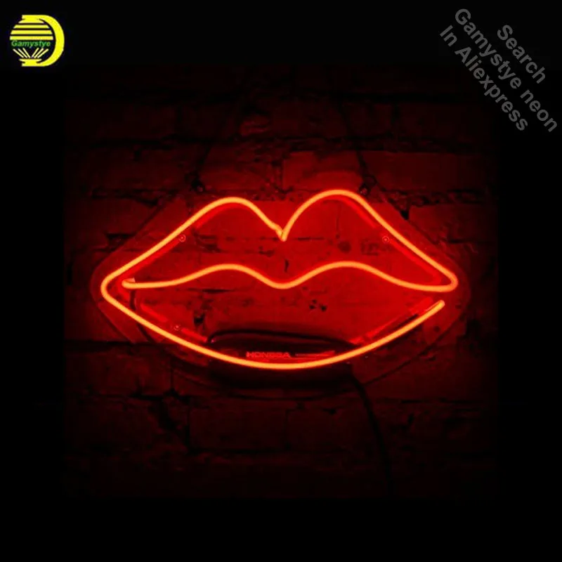 Red Lip Neon Sign Gift Dresser Lipstick Handcrafted Neon Bulb Sign Glass Tube Iconic Decorate Room Wall Lamp signs Bedroom Light