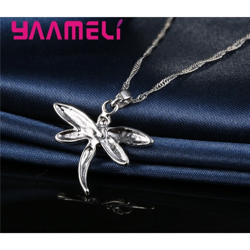 Glitter Colored Cubic Zircon Necklace Earrings Jewelry Sets for Women Girls CZ Crystal Dragonfly Real 925 Sterling Silver Color