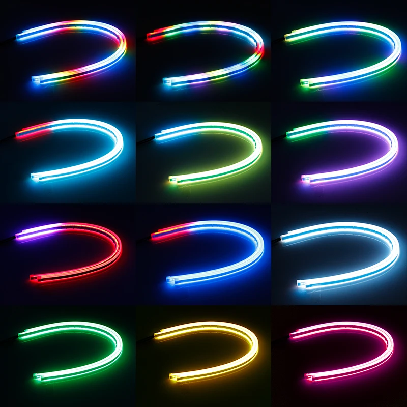 Car Sequential Flowing RGB Daytime Running Light DRL Remote/APP Multi Color LED Strip Turn Signal Lights For Headlight