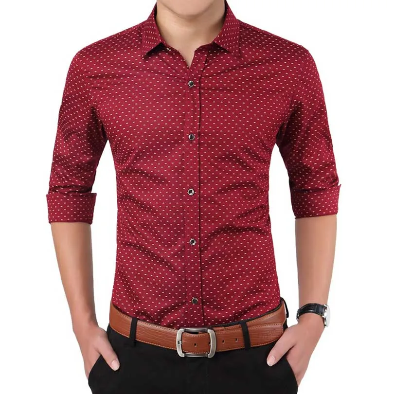 Spring New Fashion Men's Long Sleeve Shirt Autumn Wave Pattern Printed Slim Fit Shirts Male Casual Business Shirts Social Office