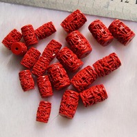 10pcs/lot Carved Cinnabar Barrel Beads 8.5x13mm 11.5x16mm Natural Red Cinnabar Tube Beads for Handmade Bracelet Jewelry Making