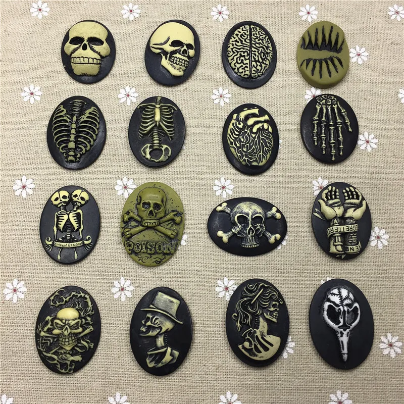 

Mixed organ/skeleton resin Cameo. 10Pcs/lot .Resin Flatback Cabochon for Necklace Pendant .Jewelry.DIY,30*40mm