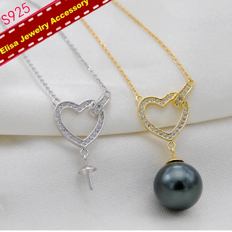 Heart Pendant Necklace Settings S925 Sterling Silver Pendant Choker Findings 2 Colors Handmade DIY Accessory 3Pcs/Lot