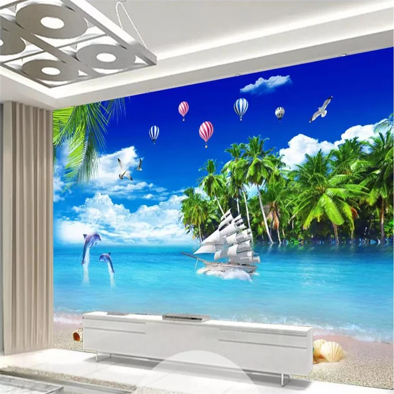 beibehang Custom photo wallpaper mural seascape coconut tree TV background wall papers home decor papel de parede infantil