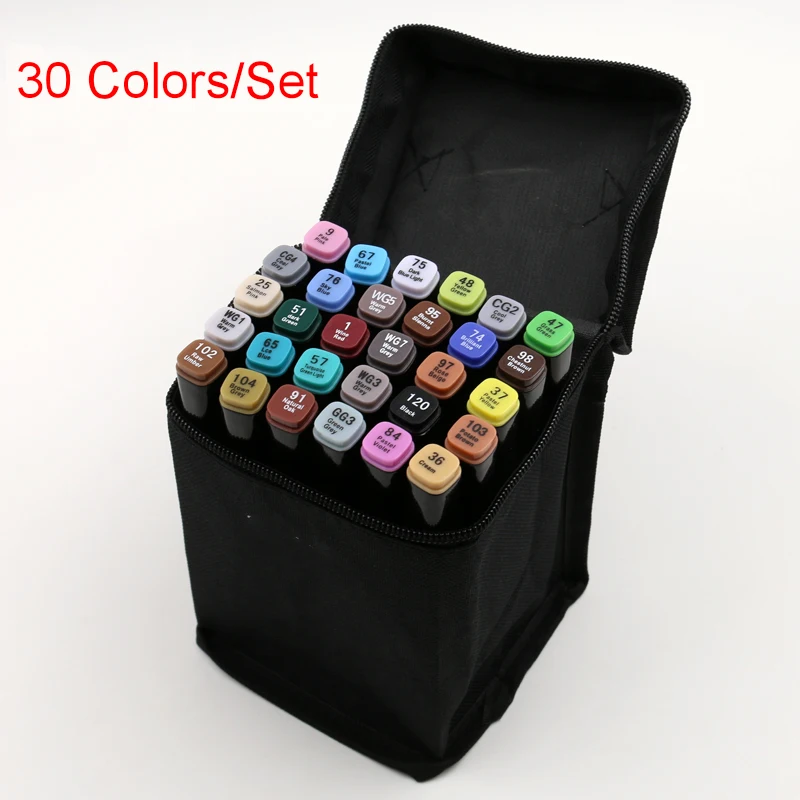 

30 Pcs/Lot Low-Price Colorful 30-Color Two-Tipped Art Marker for Drawing & Design & School Stationery & Office Supply