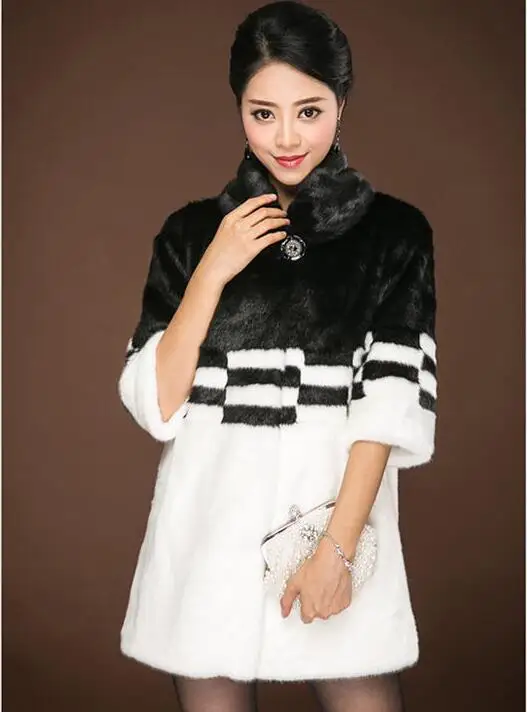 Japanese Fashion Long Faux Mink Fur Coat Winter Women Fur Jacket Overcoat Black White color Clothing Winter Warm Slim Fur Coat