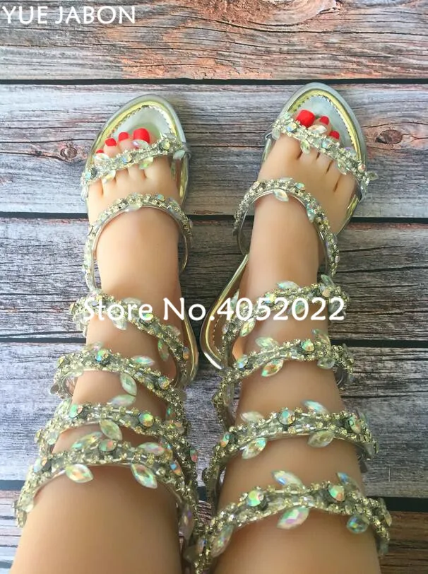 Summer Luxurious gladiator sandals Bling Silver women Flat Sandals Snake Punk Rhinestone Flat Heel Women Sandals Wedding Shoes