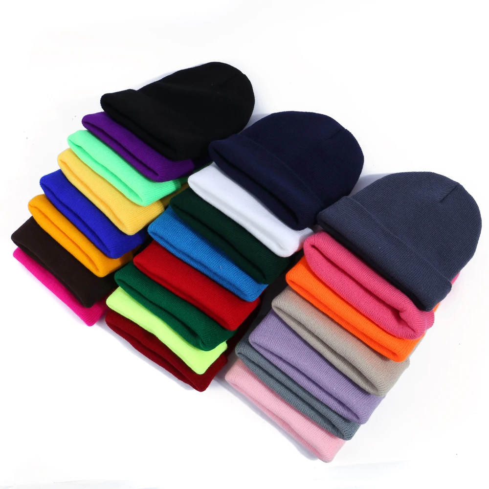 Hot Unisex Hat Beanie Autumn Winter Wool Blends Soft Warm Knitted Cap Men Women Solid Skull Cap Hats Ski Caps 23 Colors Beanies