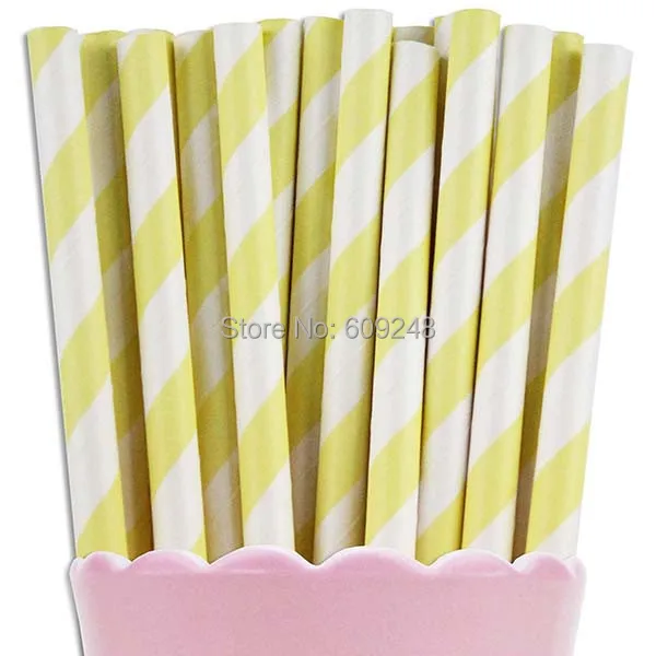 Kikkerland-Light Yellow Striped Paper Straws, Biodegradable, Mixed Colors, Old Fashioned, Decorative Party, 100 Pcs