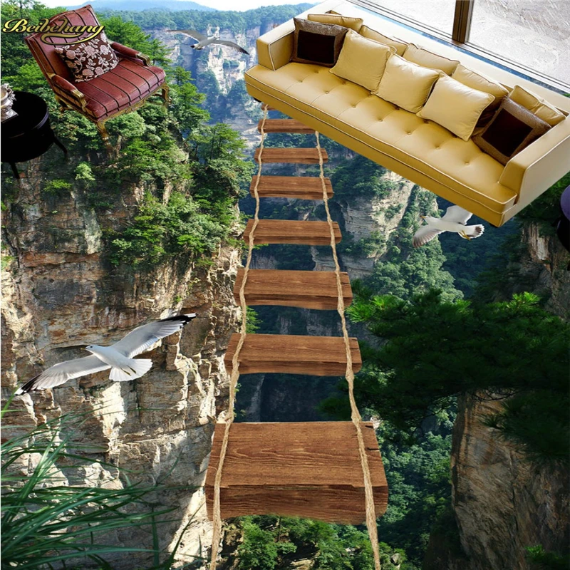 beibehang Custom Photo 3D Floor Painting Wallpaper Mountain Cliff Access 3D 3D Painting papel de parede