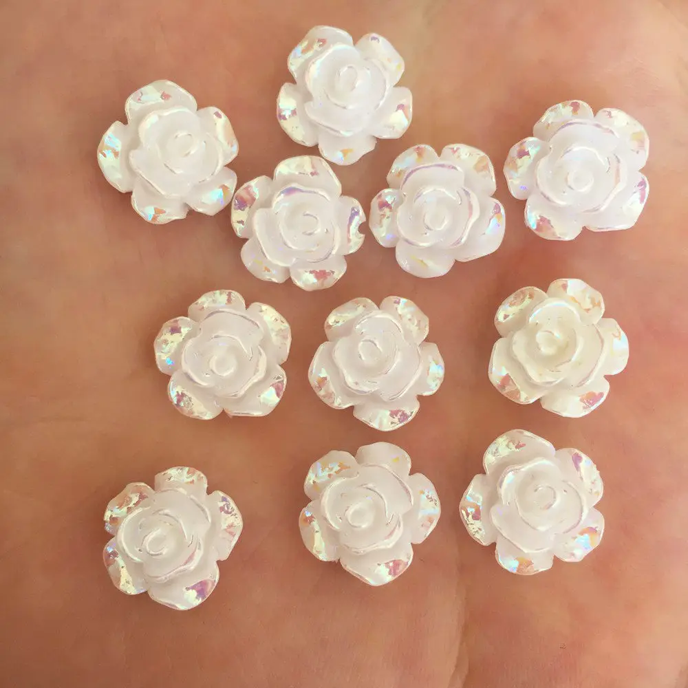 60pcs AB Resin 12mm Mini Cute Flower Flatback Rhinestone Scrapbook Ornaments DIY  Wedding Appliques Craft W82*2