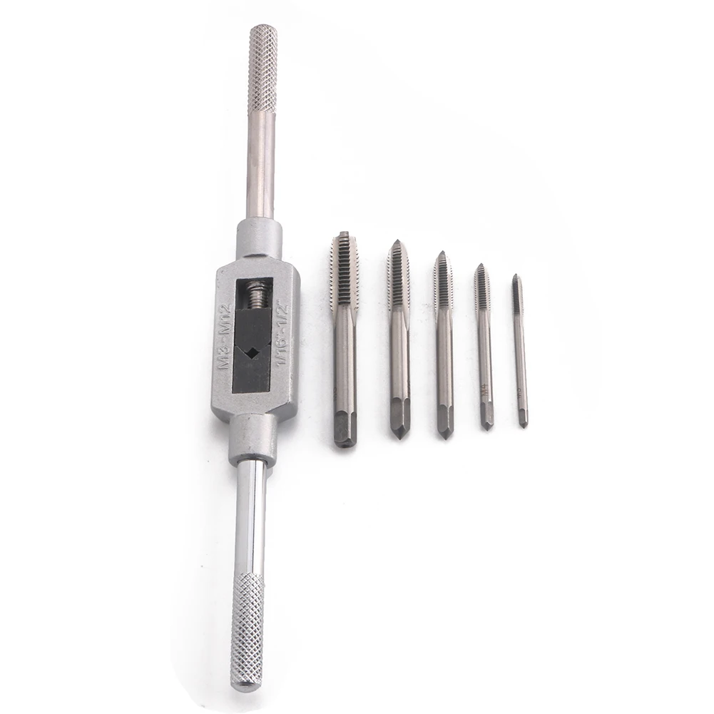 

5pcs Screw Thread Tap Plug + M3-M12 Adjustable Ratchet Tap Wrench Hand Tool Set Tapping Accessories