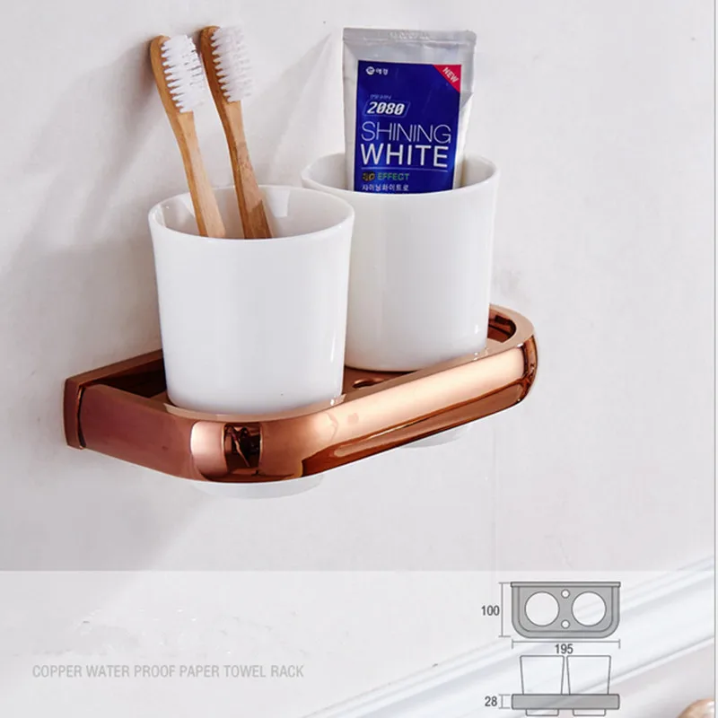 MTTUZK Luxe Rose Goud Koper Papier Houder Handdoek Bar Zeepbakje Handdoekenrek Gewaad Haak Bekerhouder Badkamer Accessoires Set