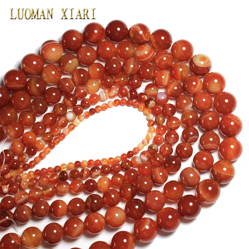 Wholesale Natural Red Stripes Agates Stone Beads For Jewelry Making DIY Bracelet Necklace 4/6/8/10/12 /14 mm Strand 15\'\'