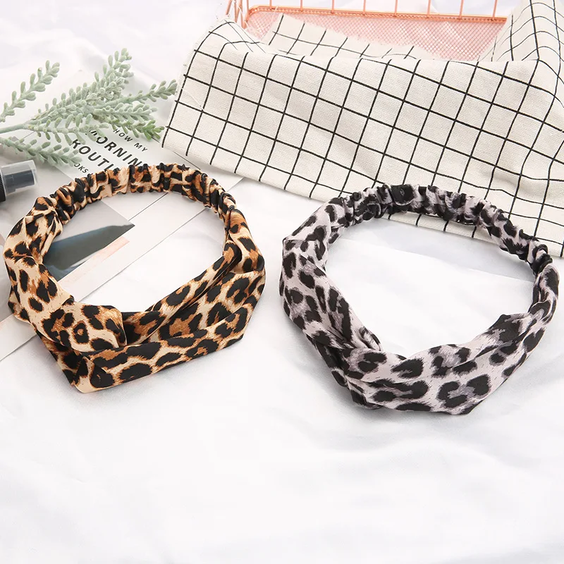 Diadema cruzada con estampado de leopardo para mujer, turbante, banda elástica trenzada para el cabello, accesorios para el cabello