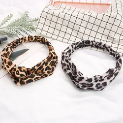 Drukowanie Leopard krzyż z pałąkiem na głowę dla kobiet Turban opaska do włosów Stretch Twisted wiązane opaska do włosów akcesoria do włosów nakrycia głowy