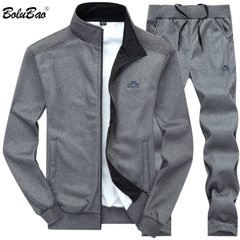 Bolubao cor sólida esporte masculino agasalhos outono jaqueta + calças de treino moletom casual masculino conjunto