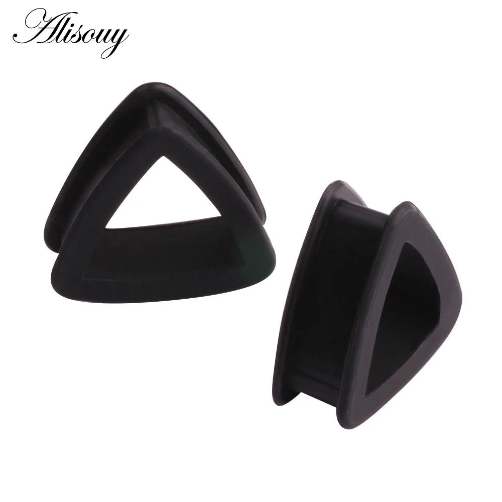 Alisouy 1 pair Ear plugs Triangle Thin Silicone Flexible Body piercing Jewelry Tunnel Plugs Ear Tunnels Hollow Ear stretcher