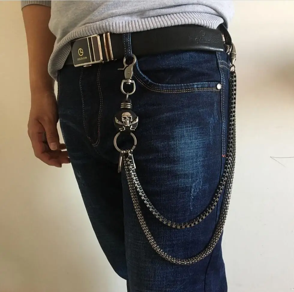 Fashion Punk Hip-hop Trendy Belt Waist Chain Multilayer Male wallet chain Pants Chain Men Jeans Punk black Metal Pants Chains