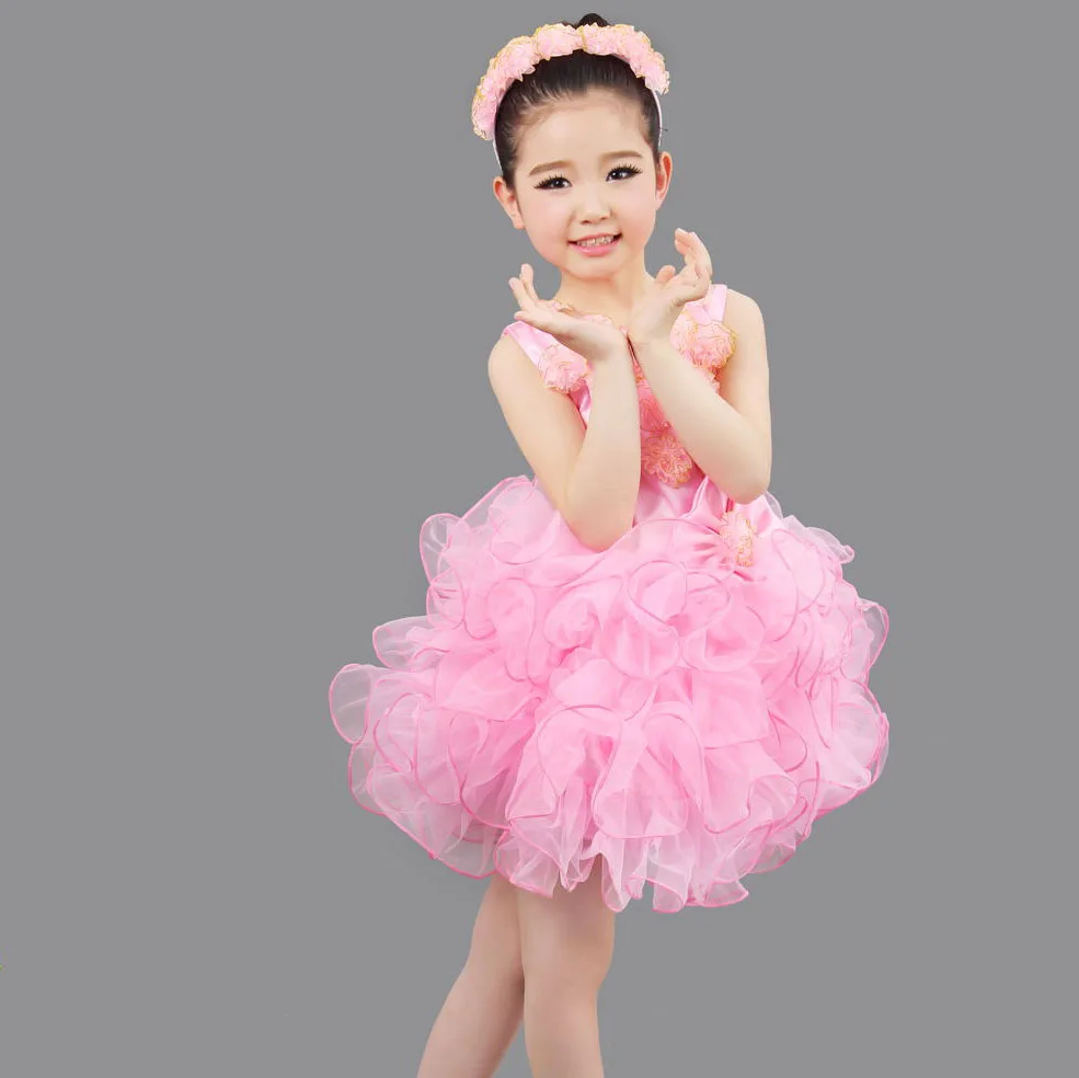 Fashion Cupcake Dress Baby Girl Clothes Summer Girl Lace Flower Ball Dress White Pink Fluffy Tutu Dress for Children