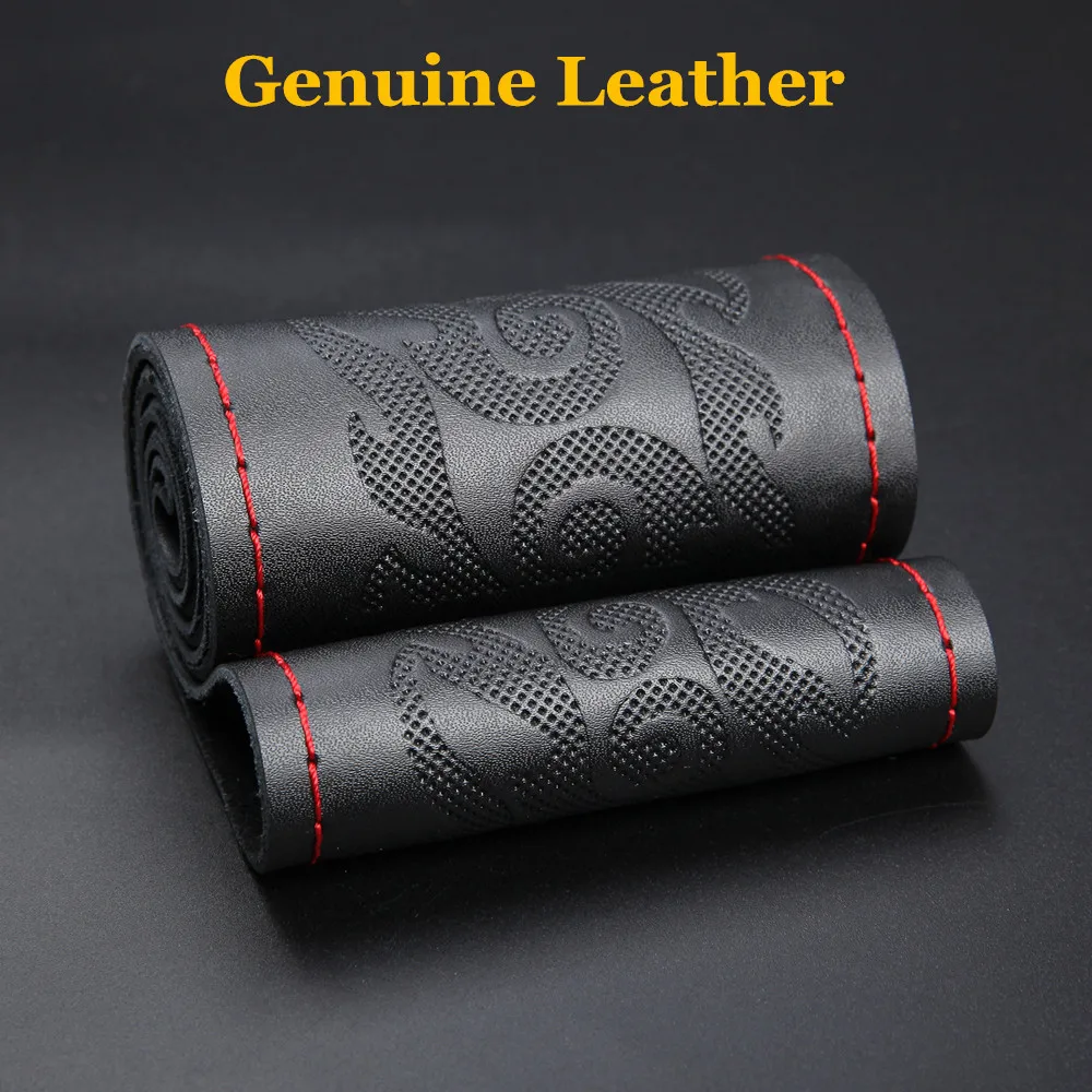 Car Steering Wheel Cover DIY Genuine Leather Braid On The Steering-Wheel With Needles Thread Car-Styling Interior Accessories