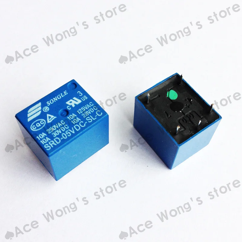 

Free Shipping !!! (50 PCS/LOT) 5V DC SONGLE Power Relay SRD-5VDC-SL-C PCB Type In stock