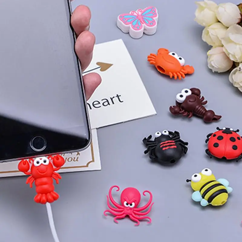 Cute Insect Shape USB Charger Cable Protective Cover Soft Silicone Data Line Wire Cord Protector For  iPhone Connector