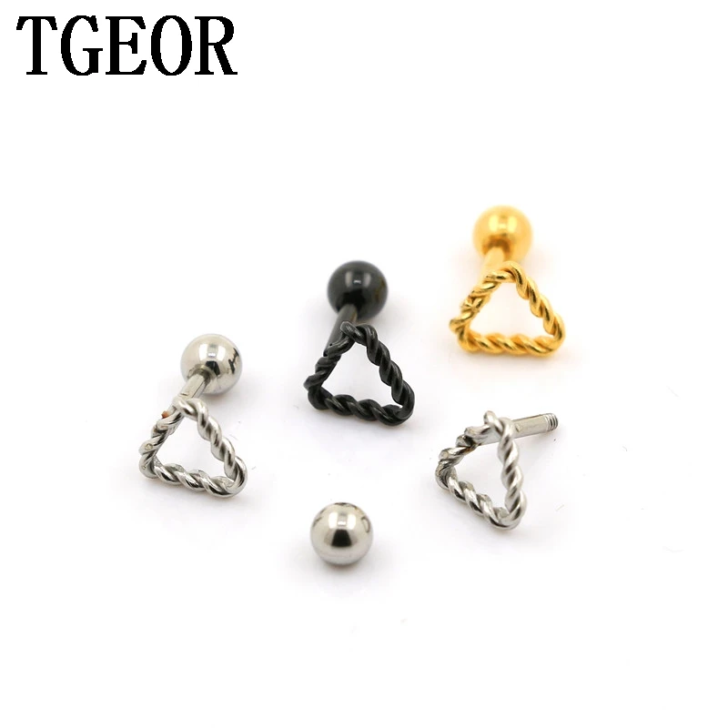 free shipping Hot new arrival Charm colors 30pcs surgical Stainless Steel twister triangle barbell ear tragus piercing earring