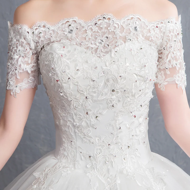 Vestido de novia con cuello Barco, vestido de novia de princesa casada, con cordones