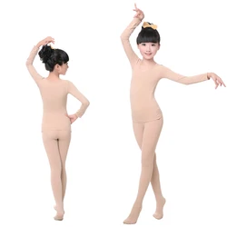 Ropa interior de baile de manga larga para niños y niñas, traje de baile de Ballet de alta elasticidad, Color piel, Nude, nuevo