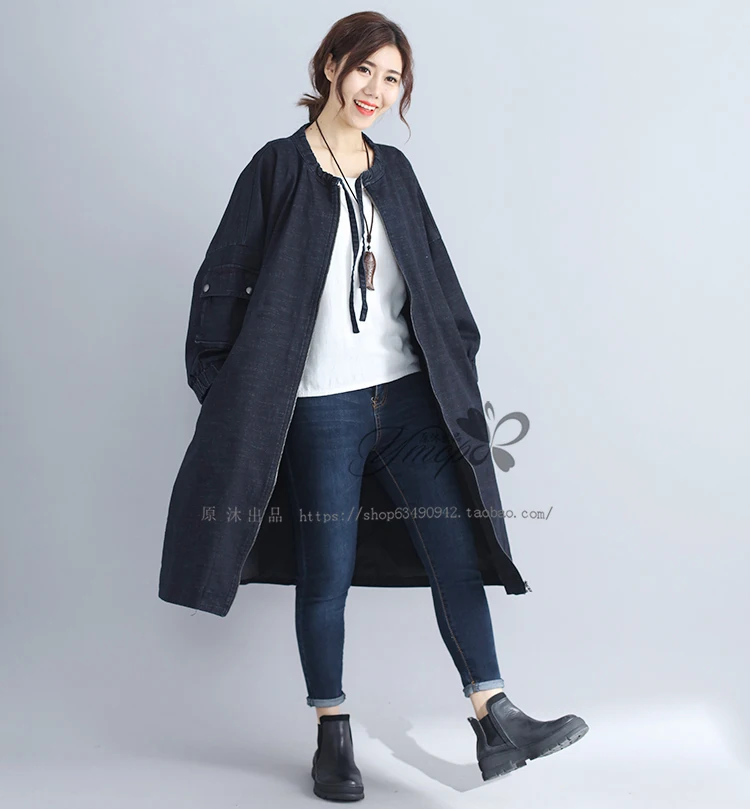 Clearance---2018 female spring plus plus size handsome thick cowboy cotton outerwear wild casual loose all-match trench