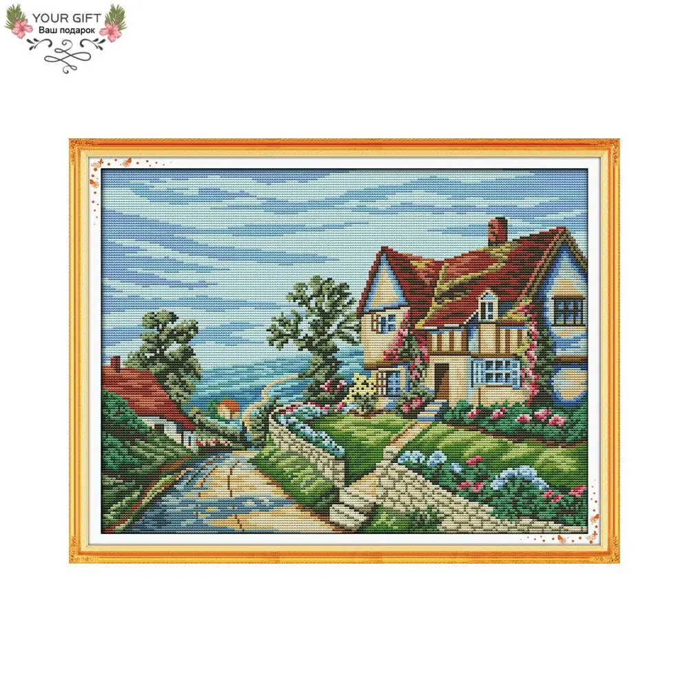 Joy Sunday Cross Stitch kits, 14CT 11CT Counted and Stamped Needlework, Beautiful Village Home Decor, F359