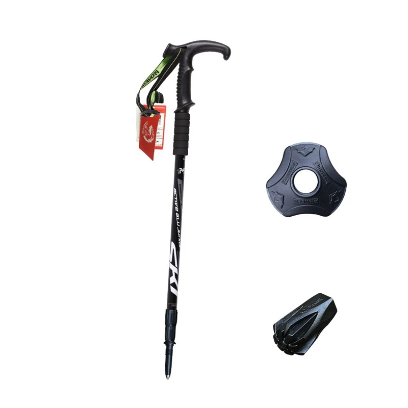 2 Pcs Outdoor T Handle Trekking Hiking Poles Walking Cane Telescopic Adjustable Walking Stick 5 Colors