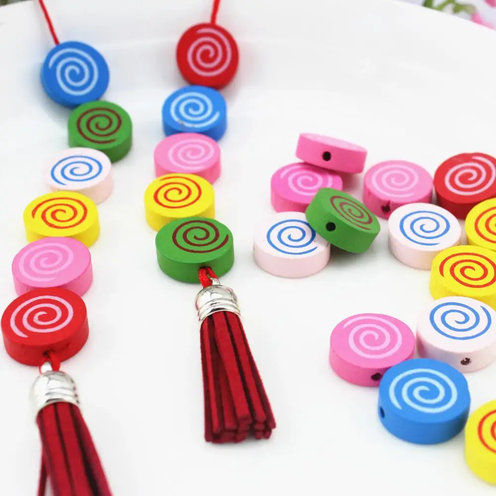 

300pcs round lolly beads Wood mixed color 17mm with 1.5mm hole DIY supplies for handicraft pendants