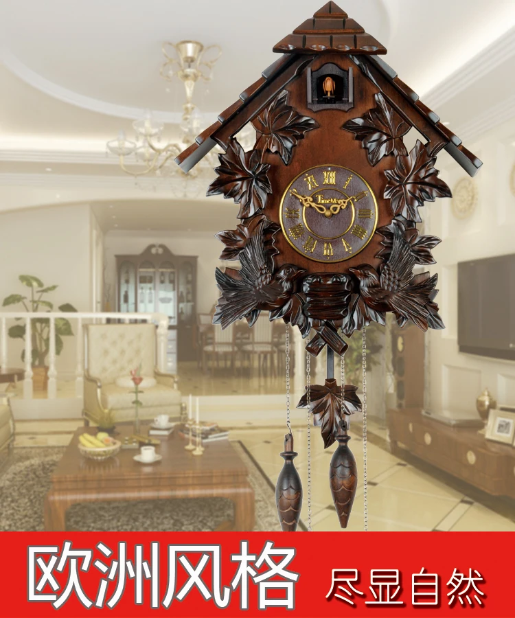 Cuckoo clock christmas decorations for home pendulum control manual solid wood engraving European clock retro living room watch