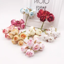 6pcs/lot Mini Silk Artificial Rose Flowers Bouquet Wedding Decoration Paper Flower For DIY Scrapbooking Handmade Flower Ball