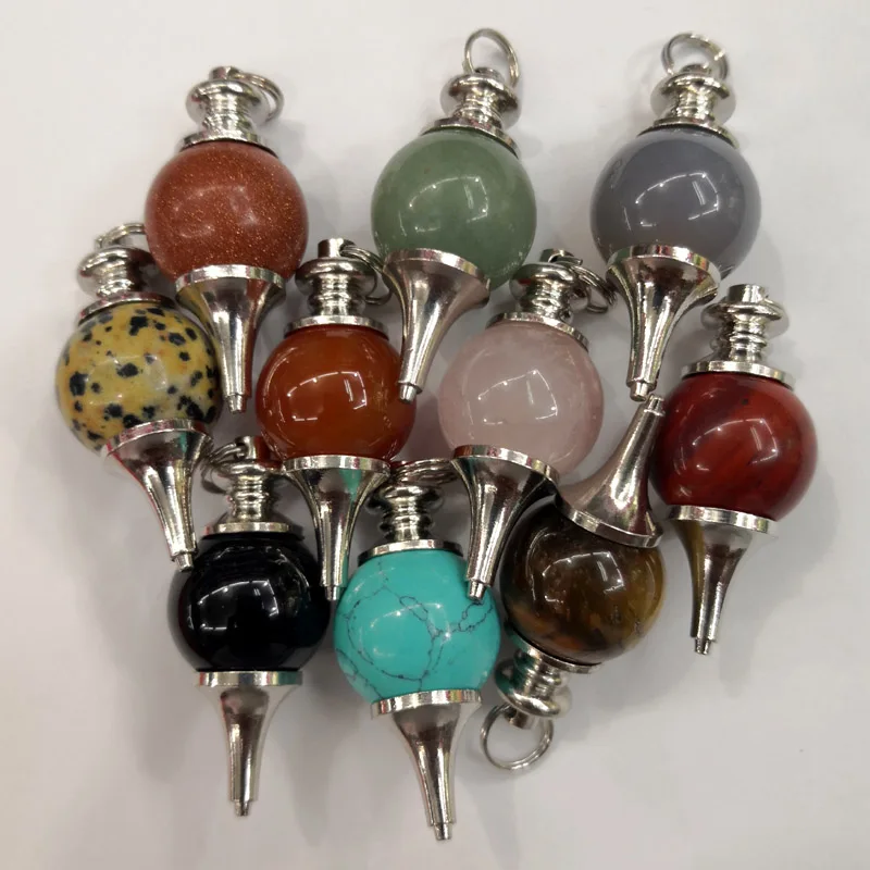 fashion 10pcs Balance Reiki Natural Stone Crystal Agates Dowsing Pendulum Circular Cone Charm Pendant for Men Women Divination