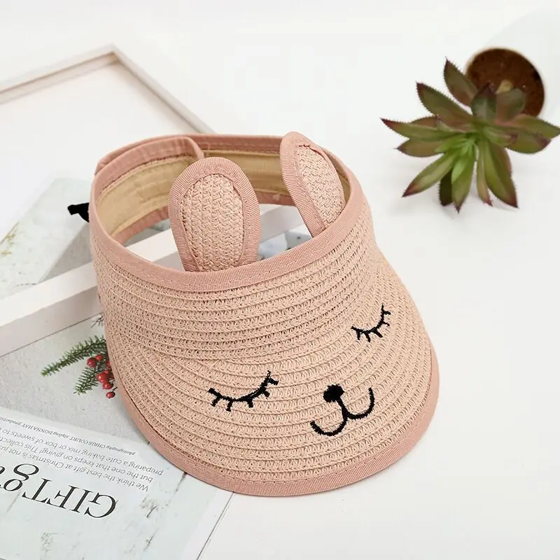 MAERSHEI-sombrero de paja vacío con forma de gato para niños, sombrero informal coreano, protector solar para playa