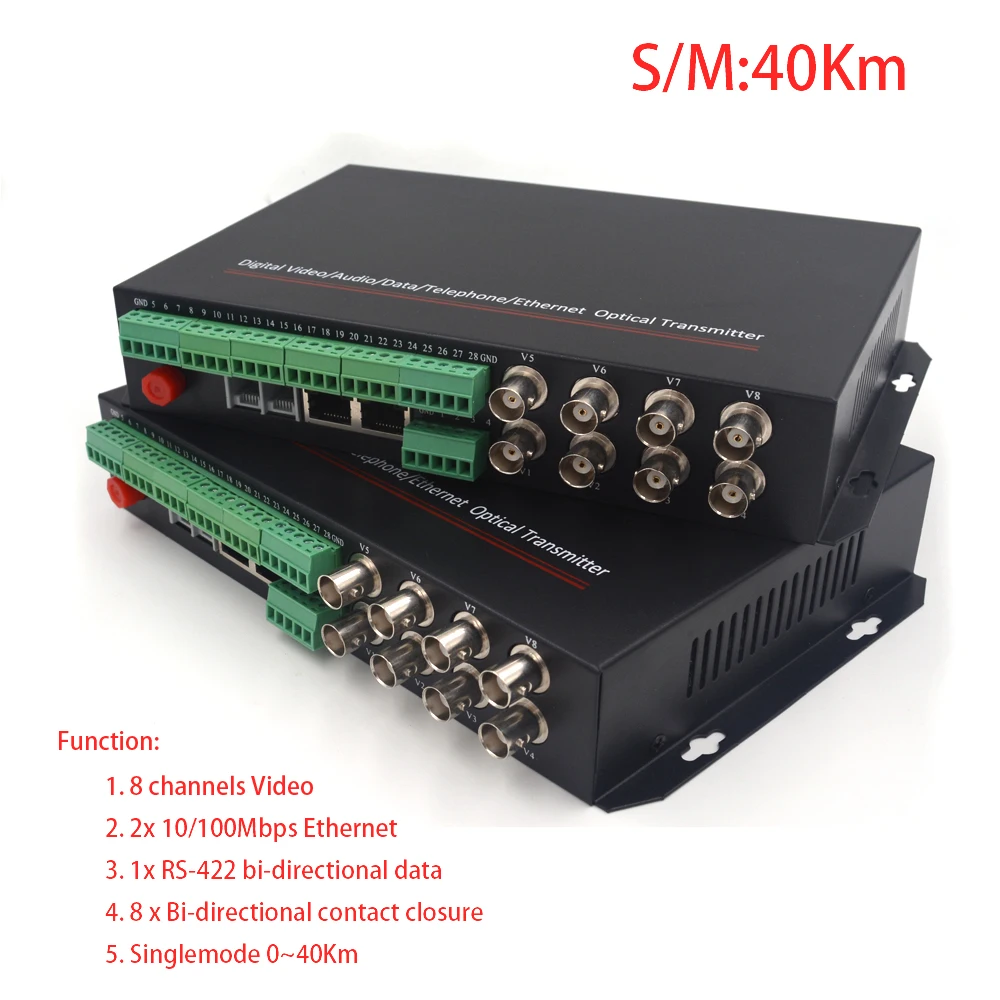 

Видео/Ethernet/данные RS422/8 контактный волоконно-оптический медиа-конвертер (передатчик и приемник)-одномодовый FC до 40 км