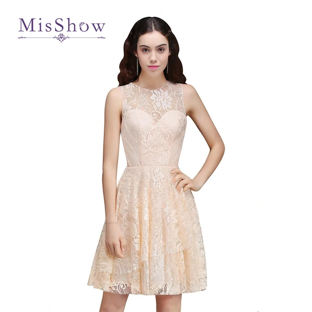 

MisShow Sexy Open Back Appliques Lace Short Dresses 2017 Real Image Light Champagne Women Dress Prom Party Robe De Soiree Courte