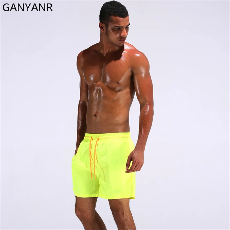 GANYANR Brand Men Swimming Shorts Swimwear Boardshorts Beach Bermuda Surf quick dry Short Pants Sexy Bathing Suit Boxer Swimsuit