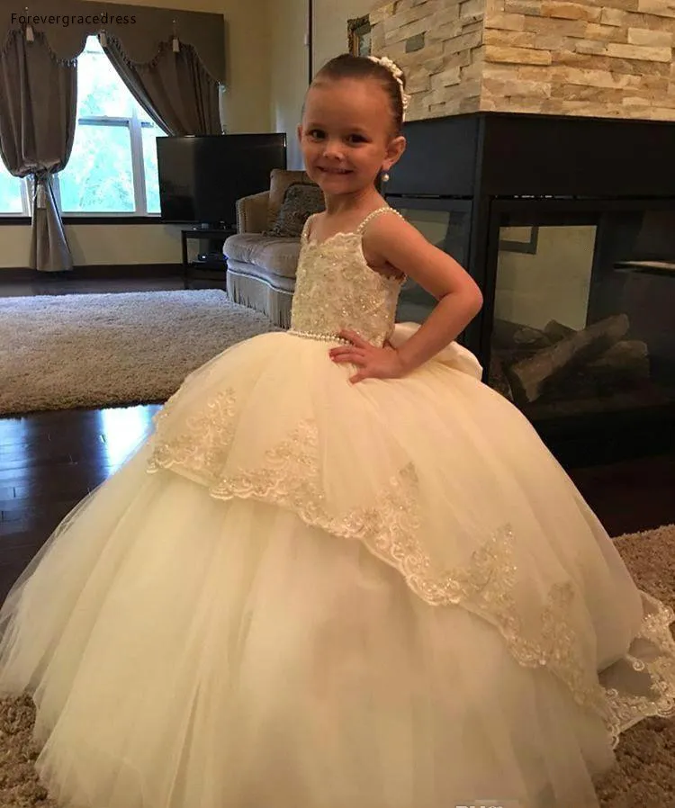 Cheap Lovely Cute Flower Girls Dresses Big Bow Daughter Toddler Pretty Kids Children Pageant Formal First Holy Communion Gowns