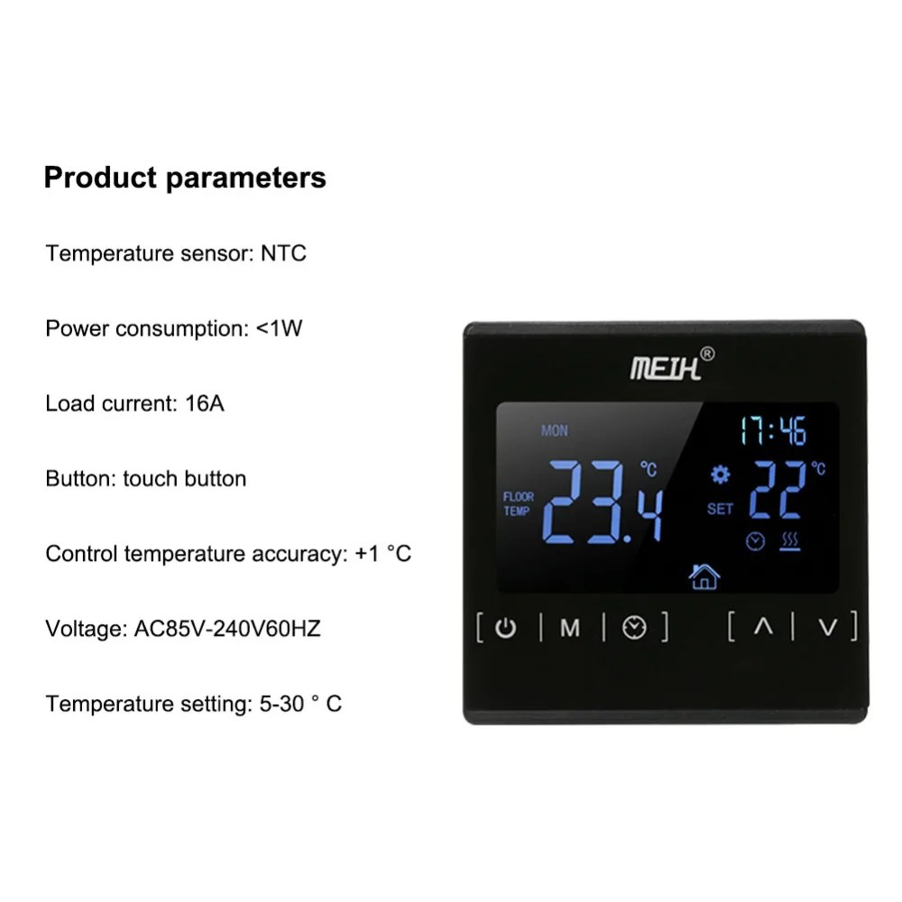 Imagem -03 - Termostato Inteligente de Controle de Temperatura Alta Potência Controle Duplo de Temperatura de Piso com Regulador de Tela Lcd Touch