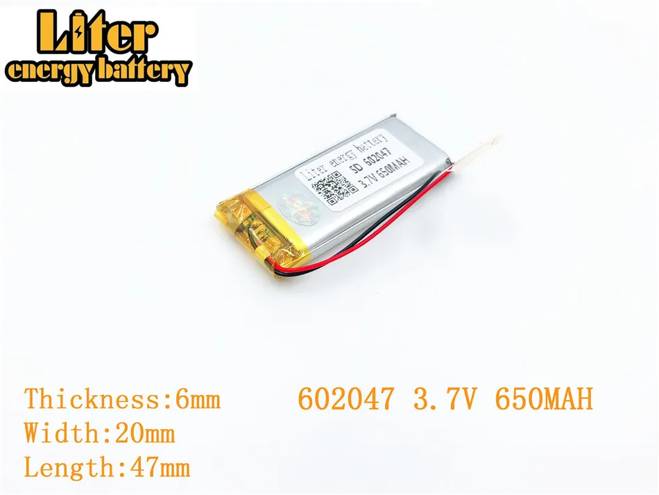 Liter energy battery 3.7V 650mAh 602047 plug Lithium Polymer Rechargeable Battery For MP3 MP4 MP5 Lithium polymer battery